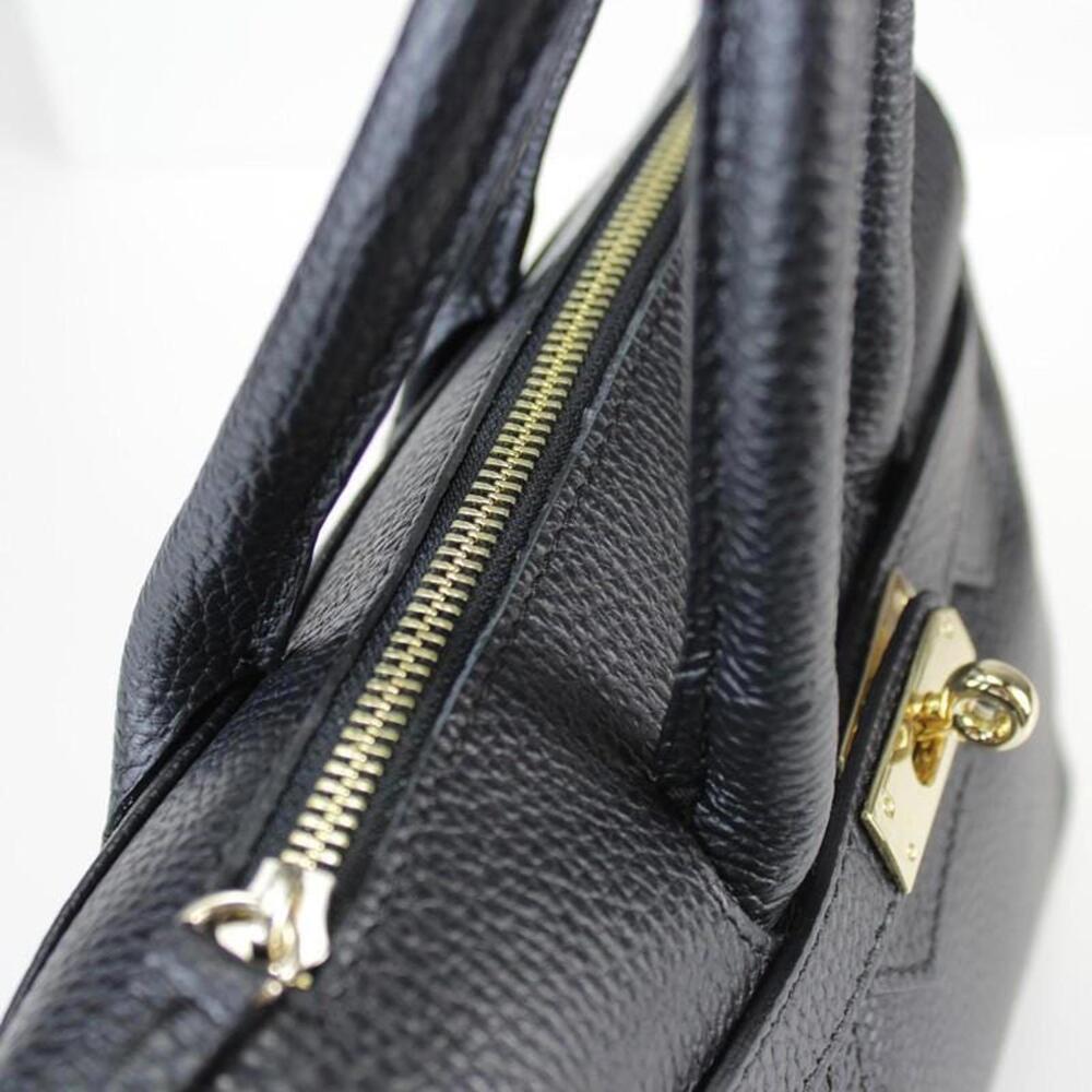 Italian Black Leather Structured Handbag Classic Purse Handmade in Italy - Picture 5 of 7